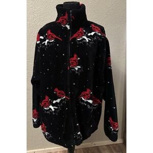 Vtg Black Mountain‎ Outdoor Cardinal Bird Fleece Jacket Zip Up Fuzzy Cabincore